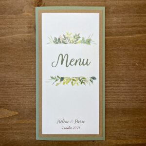 carte de menu mariage greenery