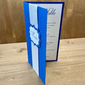 carte menu double mariage bleu