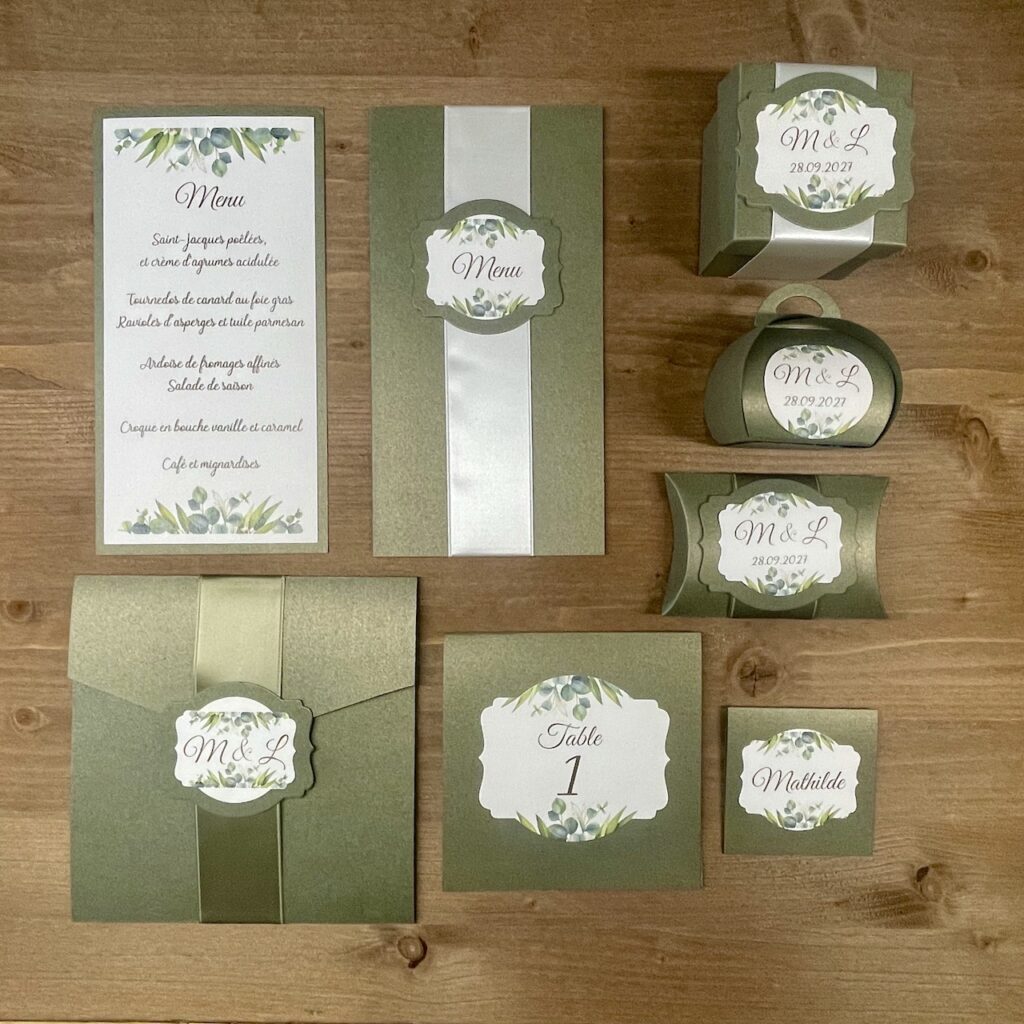 faire-part-mariage-kaki faire-part mariage vert doré