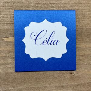 marque-place mariage bleu métallisé
