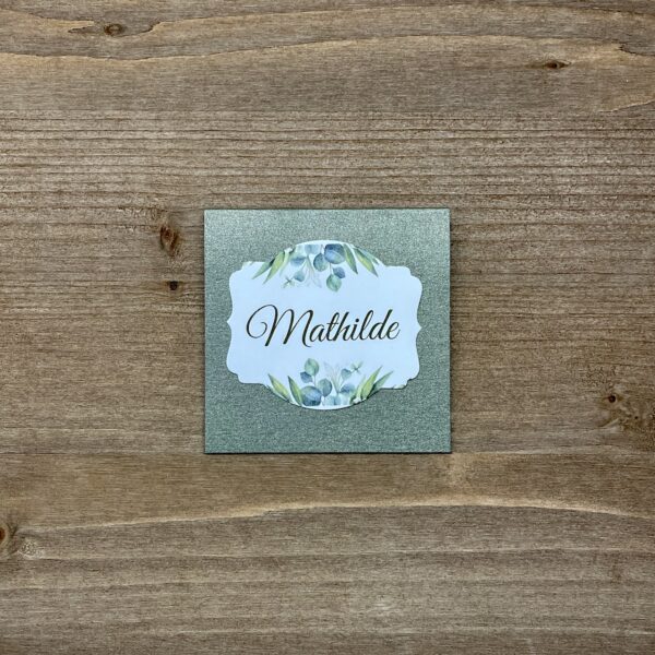 carte prénom invité mariage vert