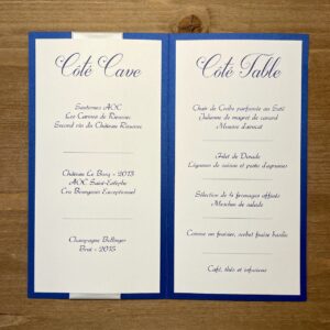 carte menu mariage avec vins et plats
