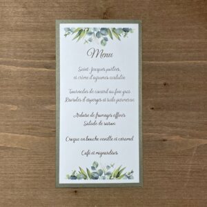 carte de menu mariage nature feuillage eucalyptus