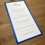 carte menu mariage bleue roi