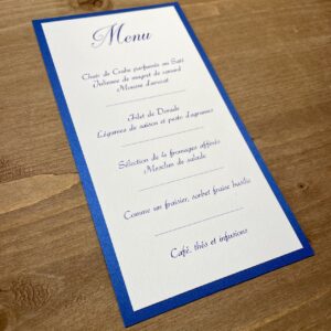 carte menu mariage bleue roi