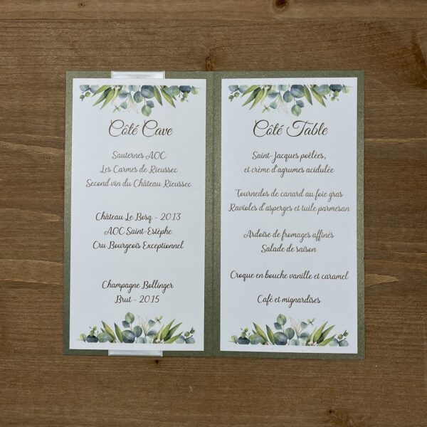 carte menu mariage nature feuillage eucalyptus