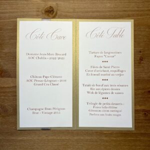 carte de menu mariage élégant et raffiné