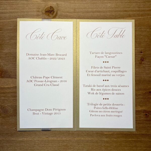 carte de menu mariage élégant et raffiné