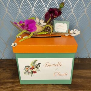 urne mariage thème fleurs exotiques