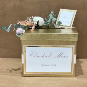 urne pour mariage or et rose poudré